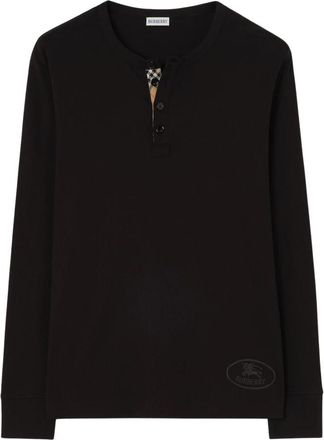 Burberry Henley T-shirt - Heren - Longsleeves - Zwart - M - Katoen - Tops