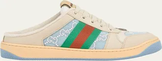 Gucci GG Pearly Denim and Leather Screener Mules