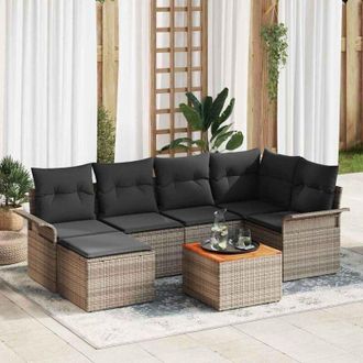 vidaXL Vidaxl - Conjunto De Sof&aacute; De Jard&iacute;n Con Coj&iacute;n 7 Pcs Gris