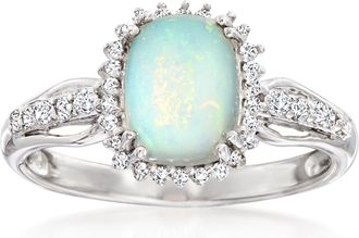 Ross-Simons Ethiopian Opal and White Topaz Ring in Sterling Silver