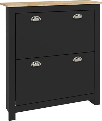 HOMCOM 2 Drawer Shoe Cabinet Narrow Shoe Cupboard with Flip Doors - Black | TJ Hughes