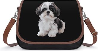 Generic Shih Tzu Dog Womens Leather Crossbody Bags with Adjustable Strap Casual Printed Shoulder Handbag