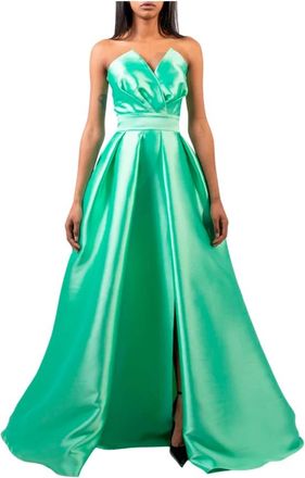 Doris S Elegante Groene Lange Jurk - Dames - Avondkleed - Groen - L - Leer - Kleedjes