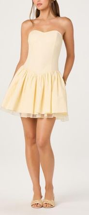 ASTR the Label Bijou Strapless Drop Waist Tiered Minidress in Butter Yellow at Nordstrom, Size Medium