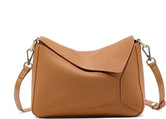 Generic Compatible For Leather Womens Geometric Shoulder Bag For Ladies Large Capacity Pillow Crossbody Handbag(Caramel)