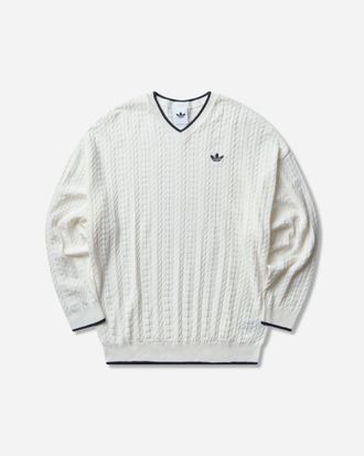 adidas Men s Cable KnIt V-Neck Sweater Cloud White