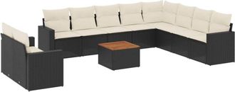 vidaXL Set De Sof&aacute;s De Jard&iacute;n 11 Pzas Y Cojines Rat&aacute;n Sint&eacute;tico Negro Vidaxl