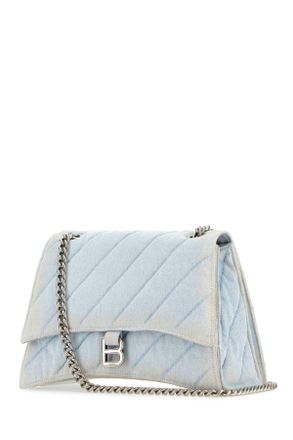 Balenciaga Womens Light-Blue Denim Crush M Shoulder Bag 4651 Borse A Tracolla