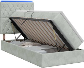 vidaXL Cama De Almacenamiento Led Con Colch&oacute;n Gris Claro 100 X 200 Cm Vidaxl