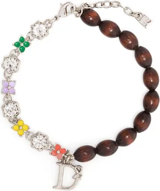 Dsquared2 logo-charm crystal embellished bracelet - women - Wood/Tin/Brass/Crystal - OS - Brown