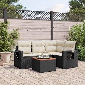 vidaXL Vidaxl - Set De Muebles De Jard&iacute;n 5 Pzas Y Cojines Rat&aacute;n Sint&eacute;tico Negro