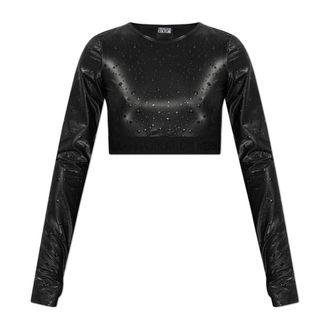 Versace Jeans Couture Long Sleeve Tops, female, Black, Size: XS Coated Top