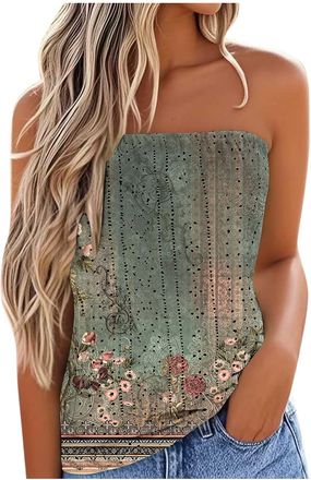 Generic Womens Tube Tops UK Summer Sleeveless Bandeau Tops 2025 Fashion Hollow Out Eyelet Vest Dressy Casual Solid Color Lightweight Blouse Comfy Loose Fit T 