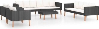 vidaXL Set De Muebles De Jard&iacute;n 5 Pzas Y Cojines Rat&aacute;n Sint&eacute;tico Negro Vidaxl
