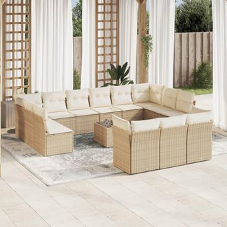vidaXL Set Sof&aacute;s De Jard&iacute;n 14 Pzas Con Cojines Rat&aacute;n Sint&eacute;tico Beige Vidaxl