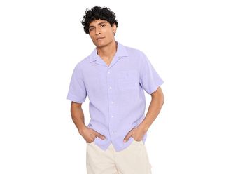 Polo Ralph Lauren Classic Fit Linen-Blend Seersucker Shirt Mens Clothing Powder Purple : 2XL, Cotton/Linen/Seersucker