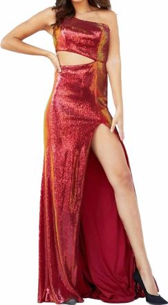 Jovani Side Cutout Prom Gown In Iridescent Red