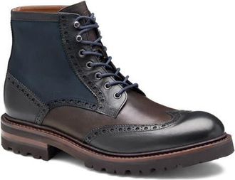 Johnston & Murphy Dudley Wingtip Lug Boot in Navy Multi Hand Calfskin at Nordstrom, Size 10.5