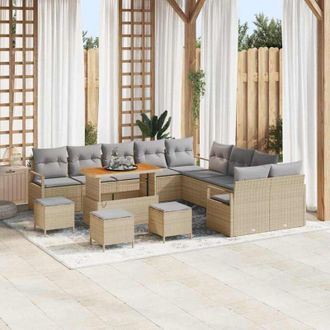 vidaXL Conjunto De Sof&aacute; De Jard&iacute;n Con Coj&iacute;n 14 Pcs Beige Polirat&aacute;n Vidaxl