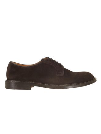 Doucal's Lace-Up Brown Suede Derby Shoe with Rubber Sole