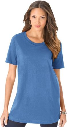 Roaman's Plus Size Cotton Ultimate Crewneck Tee in Horizon Blue at Nordstrom, Size Medium