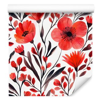 OEM Carta Da Parati Con Fiori E Foglie, Rosso E Corallo, Per Soggiorno E Camera Da Letto, 50x1000 Cm