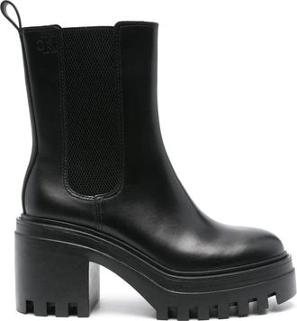 Calvin Klein Black Chunky Heeled Lugged Sole Chelsea Leather Ankle Boots