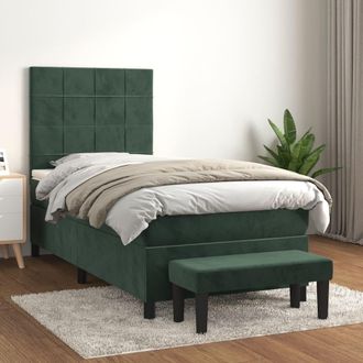 vidaXL Vidaxl - Cama Box Spring Con Colch&oacute;n Terciopelo Verde Oscuro 90x190 Cm