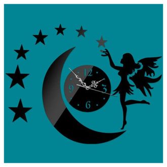 Trade Shop Trade Shop - Orologi Da Parete Adesivo Orologio Moderno Per Bambina Con Fata Luna Effetto Specchio