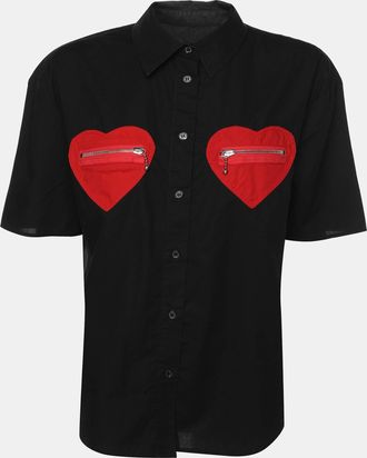 Love Moschino Black Cotton Heart Pocket Polo Shirt