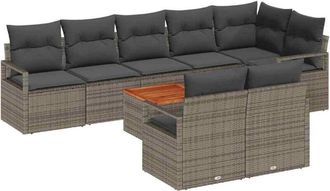 vidaXL Garden Sofa Set with Storage 9 pcs Grey Poly Rattan vidaXL
