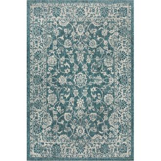 Jonathan Y Designs Tela Bohemian Textured Weave Floral Indoor/Outdoor Area Rug in Teal/gray at Nordstrom, Size 2Ft 0In X 8Ft 0In