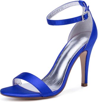 Generic Women Sexy Bridal Heels Wedding Ankle Strap Heel Open Toe Stiletto High Heeled Sandals for Party,Night Out,Daily 10.5Cm,Blue,8 UK