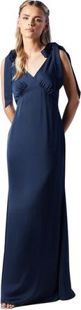 Coast Petite Satin Back Maxi Bridesmaid Dress in Navy at Nordstrom, Size 14P