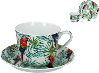 OEM Taza Y Platillo Para El Desayuno - Periquitos Tropicales (fbch)