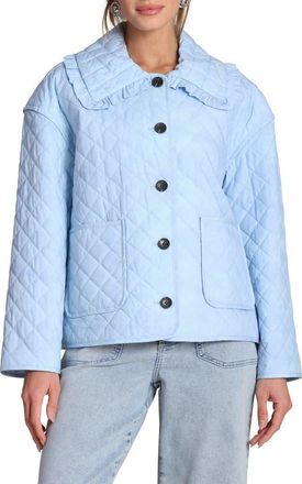 Bagatelle Ruffled Collar Diamond Quilted Jacket in Light Cornflower at Nordstrom Rack, Size X-Large