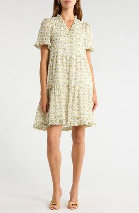 Sugarlips Trinny Floral Print Ruffle Dress in White-Yellow at Nordstrom, Size X-Small