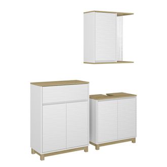Vicco Conjunto De Muebles De Ba&ntilde;o Livia, Blanco/roble, 3 Piezas, Con Armario Midi