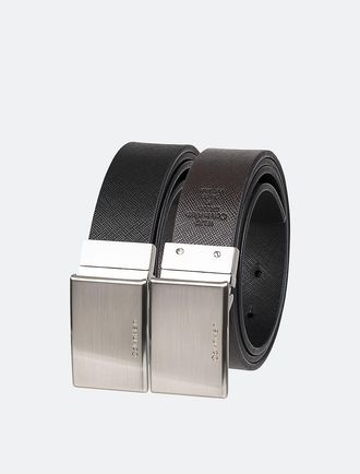Calvin Klein Mens Saffiano Reversible Plaque Buckle Belt - Black - XL
