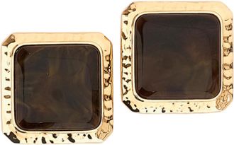 Self Portrait Brown Square Enamel Mottled Gold-Covered Brass Earrings
