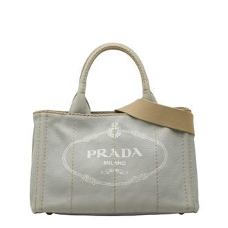 Prada Gray Canvas Handbag Shoulder Bag Tote Bag (Pre-Owned)