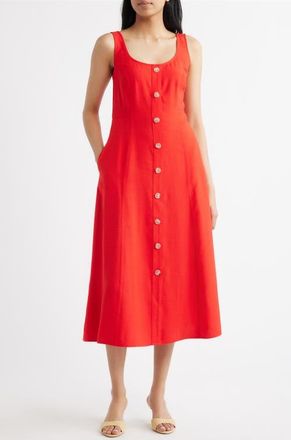 Anne Klein Button Detail Tank Midi Dress in Begonia Red at Nordstrom, Size Large