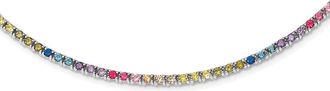 Diamond2Deal Sterling Silver 3mm Colorful Cubic Zirconia Necklace 18