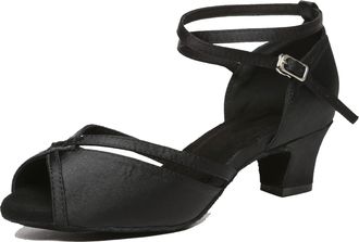 Minitoo Satin Ballroom Dance Shoe Wedding Prom Evening Sandals Pumps L350 Black 5cm Heel UK 9