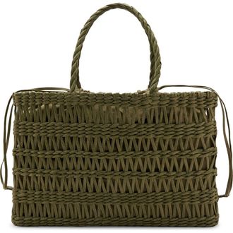 Mango Natural Fiber Tote in Khaki Green at Nordstrom