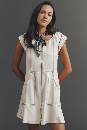 Pilcro Cap-Sleeve Denim Swing Mini Dress