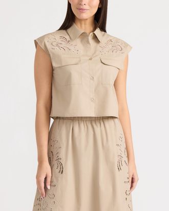 Ellen Tracy Womens Applique Embroidered Shirt