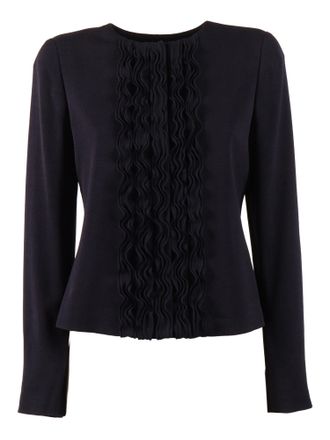 Emporio Armani Black Fitted Vertical Ruffled Blazer