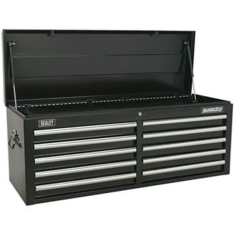 Loops 1265 x 435 x 490mm BLACK 10 Drawer Topchest Tool Chest Lockable Storage Cabinet
