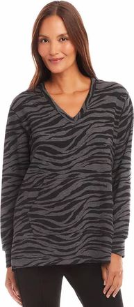 Karen Kane Ayla Animal Print Long Sleeve V-Neck Sweatshirt In Black Dark Gray